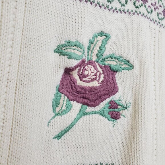 Winona Knits vintage floral granny knit crew neck sweater - Picture 3 of 9